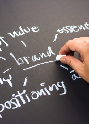 Hand writing business branding concept on chalkboard